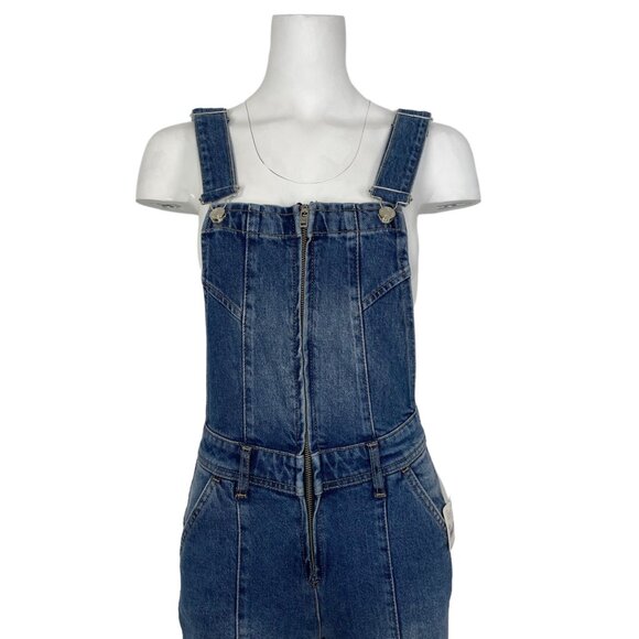 Free People We The Free Camilla Denim Overalls XS Rolling River Bell Bottoms - Picture 8 of 12